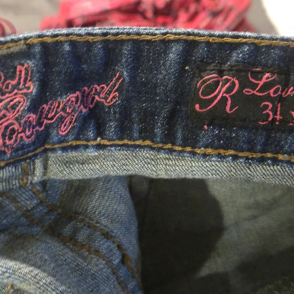 Rock & Roll Cowgirl Distressed Blue Jeans with Studs - Picture 4 of 7